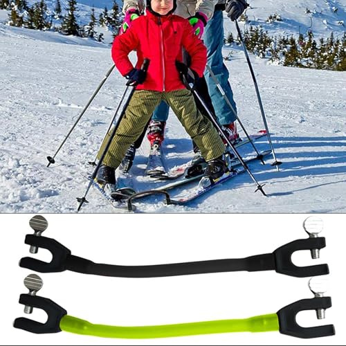 Generico 2 connettori per punta da sci per bambini, connettore da sci portatile Aiuto per l'allenamento dello sci, a-ccessori per snowboard per bambini, principianti (verde, nero)