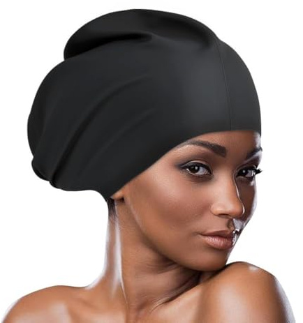 AMFUN 1PCS Gorro Piscina, Gorros de Piscina Impermeables Adultos Gorro Natación Mujer y Hombre, Gorro Natación Pelo Largo y Dreadlocks, Gorro de Baño Silicona Extra Grande