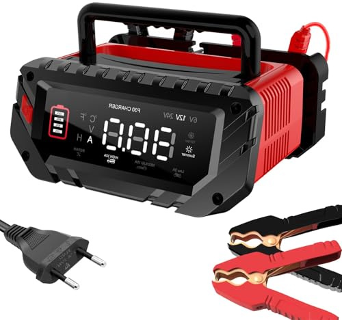 Cargador Baterias Coche - 12V 30A / 24V 16A Cargador de Batería Coche y Moto, con Pantalla LCD, para Automóviles Motocicletas