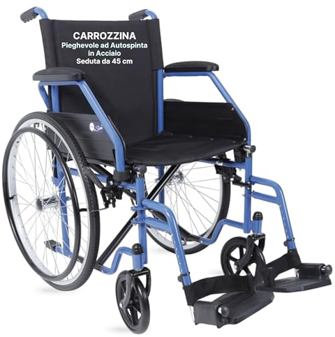 REMEDIA ONE Sedia a Rotelle Pieghevole Leggera ad Autospinta, 45 cm, Blu