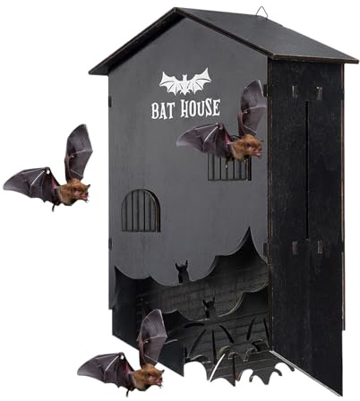 Bat House | Wooden Bat Nest Habitat | Three Chamber Wall Mount Shelter Houses Box for Garden Backyards Outdoor Halloween Decoration