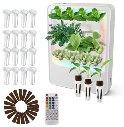 CDIYTOOL Sistema di coltivazione idroponica con luce a LED, 16 cialde da giardino per erbe aromatiche, set intelligente per germinazione delle piante con irrigazione automatica, luce regolabile