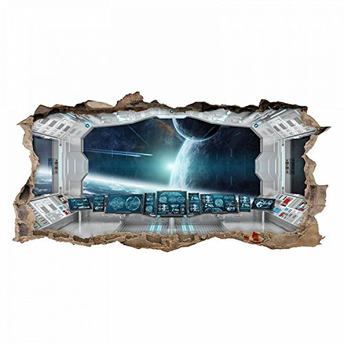 069 Wandtattoo Raumstation weiß - Loch in der Wand - Kinderzimmer Teenager Raumschiff Weltall Brücke - in 6 Größen - Galaktische Aufkleber coole Sticker Wanddeko Wandbild Junge Größe 1250 x 630 mm