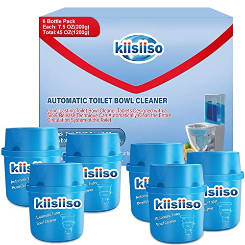 KIISIISO Toilet Bowl Cleaners 6 Bottles, Automatic Long-Lasting Toilet Bowl Cleaner Tablets in Bottle, for About 6 Months' Supply, Blue