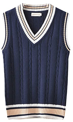 Men's V Neck Pullover Vest Knitted Sweater Vests Sleeveless Jumpers Uniform Tank Top