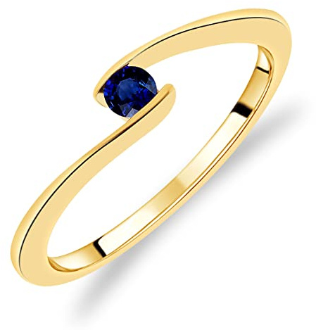 Planetys Damen-Solitärring aus Gelbgold 375/1000 mit natürlichem Saphir, 58 (18.5), Metall, Blauer Saphir