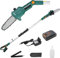 Elektro Hochentaster, Akku-Hochentaster, mit 20V 2,5Ah Li-Ion Akku, 5 m/s Kettengeschwindigkeit, 240 mm Schwertlänge, 180° Verstellbarer Griff, Motorkopf mit 30° Neigung, Aluminiumstange, Leicht