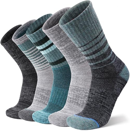 ANTSANG Unisex Merino Wool Hiking Walking Socks for Men Thermal Warm Winter Thick Cozy Crew Socks Stocking Stuffers 5 Pairs(Dark Series,7-11)