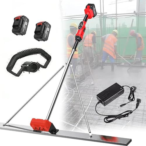 MOXAC Raschietto Elettrico per calcestruzzo, Kit Vibrante per massetto in calcestruzzo, Strumento di Finitura per calcestruzzo con Lama 150 cm/180 cm con Batteria Ricaricabile 2 * 25000mA,1.5m