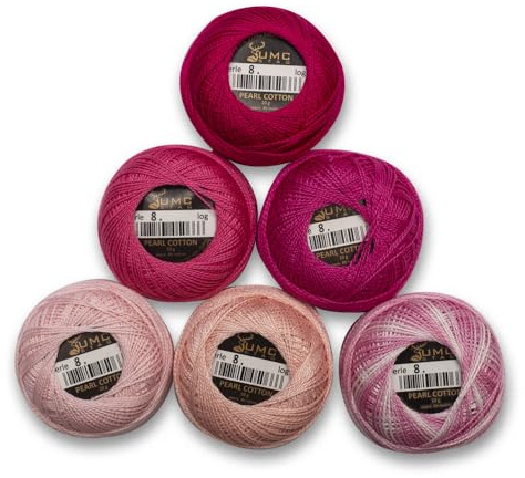 UMC STAG 6 x nystan brodergarn, högkvalitativ pärlbomull, storlek 8, 100 % egyptisk bomull, virkgarn, brodertråd, för korsstygn, Oeko Tex-certifierad, 10 gram per