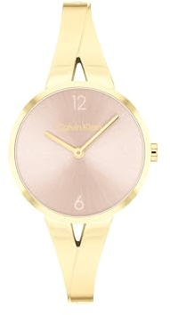 Calvin Klein Orologio Analogico al Quarzo da Donna Collezione JOYFUL con Bracciale Rigido in Acciaio Inossidabile di Colore Dorato - 25100027