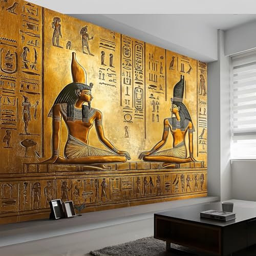 Fototapete Ägyptischer Kunsttext Vlies Tapeten Wandtapete, Traditionelle Kunst Moderne Wanddeko Design Wand Dekoration Wohnzimmer Schlafzimmer Büro Flur 350 x 256 cm (B x H) Wandtapete