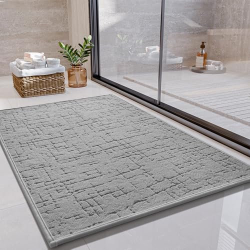 SIXHOME 50*80cm Hellgrau Badteppich super saugfähige Badteppich rutschfest waschbar Badezimmerteppich Badematten mit Gummirückseite für Badteppich rutschfest waschbar für Dusche Badezimmer Badewanne