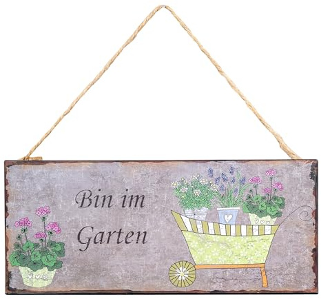 levandeo Gartenschild L30cm Bin im Garten Spruch Metall Wandbild Garten Deko Wandbild Wanddeko Türschild Schild Metallbild