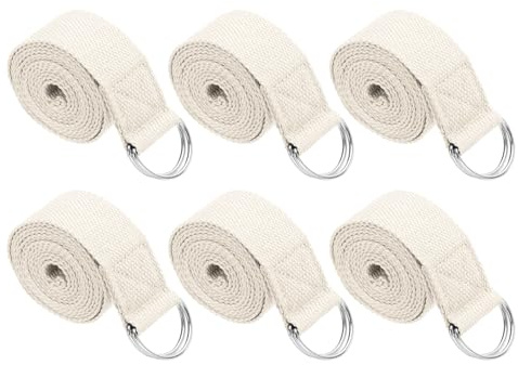PATIKIL Yogabälte för stretchning 15 cm, 6 st bomullsyogabälte med justerbart D-ringspänne i metall för fitness, pilates, vit