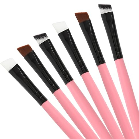 Urtlia Angled Fine Eyeliner Brush， Professional Precision Thin Point Liner Makeup Brushes Set Eye Makeup Tool-Pink(6Pcs)