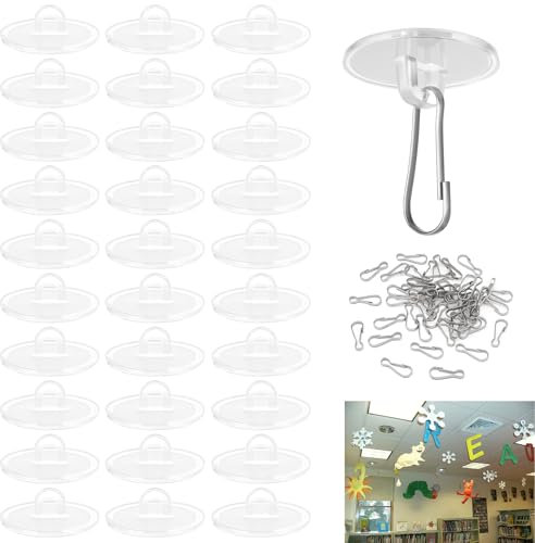 Tyqour 30 ganchos para techo autoadhesivos, sin taladrar, adhesivos para mástil de bandera, transparentes para cocina, baño, dormitorio, oficina