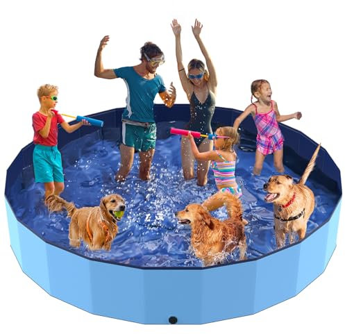 PETOCAT 107 Foldable Dog Pool for Kids, Hard Plastic Hard Plastic Shell Extra Large Non-Slip Swimming Pool for Kiddie Duck Pet, Collapsible Puppy Bathing Tub Heavy Duty, 9 ft x 19.7 H - 6XL