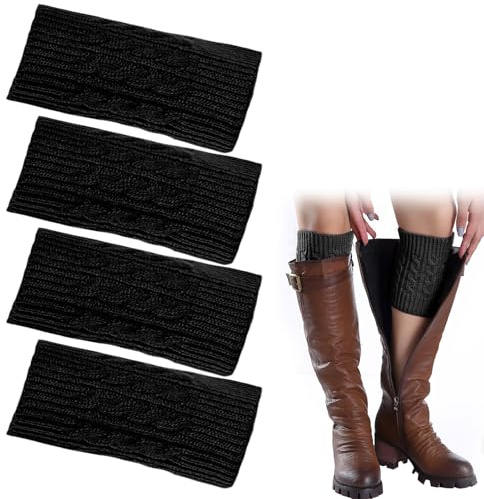 UILYNIU 2 Pairs Black Knitted Leg Warmers for Women Girls Lady Fashion Long Boot Cuff Knee Socks Winter Boot Cuffs Warm Knee Warmers 90s Kawaii Crochet Legwarmers for Ballet Dance(Black, one size)