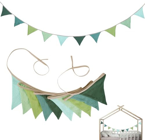 Banderines para habitación infantil, guirnalda de banderines para exteriores, resistente a la intemperie, tela de muselina de algodón, guirnalda para habitación infantil, banderines, decoración para