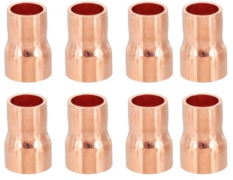 PATIKIL 3/8 to 5/16 ID Copper Reducer, 8pcs 99.9% Pure Copper Reducing Coupling Pressure Fitting Pipe Tube Connector Adapter with Sweat Solder Connection