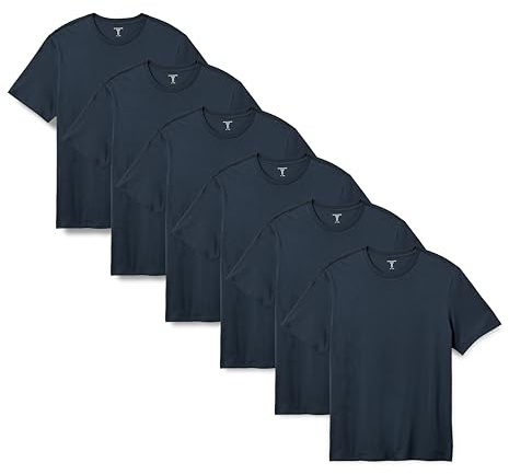 Amazon Essentials Uomo Maglietta Girocollo a Maniche Corte Vestibilità Regolare, Pacco da 6, Blu Marino, M