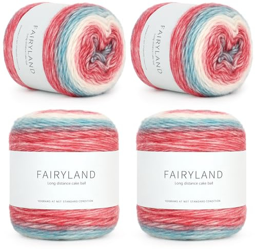 Reessy Ombre Yarn, 4 × 100g Rainbow Wool Yarn Cake - 60% Cotton 30% Acrylic 10% Wool - Pretty and Soft Crochet Wool for Knitting Scarves, Shawls, Blankets, Crafting and Clothing