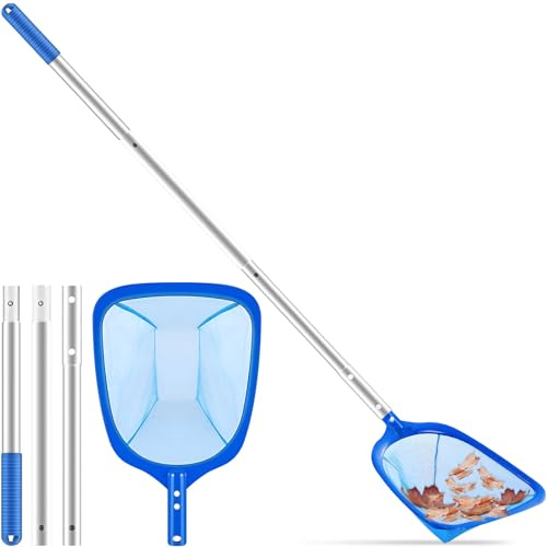Skimmer de Red Piscinas 140 cm con Mango y Varilla Gruesa Aluminio Extraíble, Retino con Malla Fina para Recolecta Superficies Residuos de Piscina, Estanques, Spas, Lagos Jardín, Fuentes y Acuarios