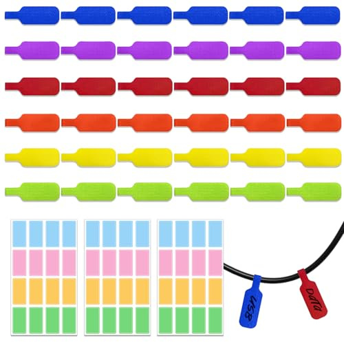 AMFUN 36 Stück Kabelbeschriftung, Nylon Kabeletiketten Kabel, Wiederverwendbare Kabeletiketten, Clip Klettverschluss Kabelmarkierer für Kabel, Drähten