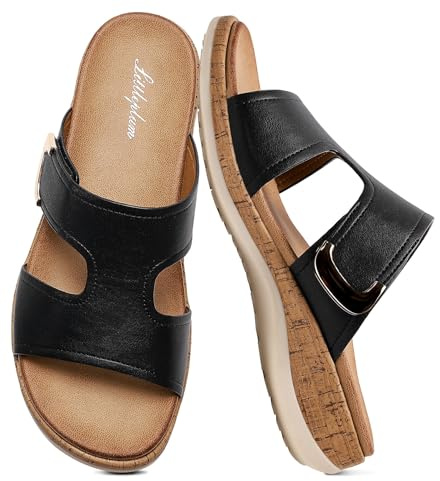 Littleplum Mules Femme Sandales Plates Été Orthopédiques Slipper pour Femme, Noir, 40 EU