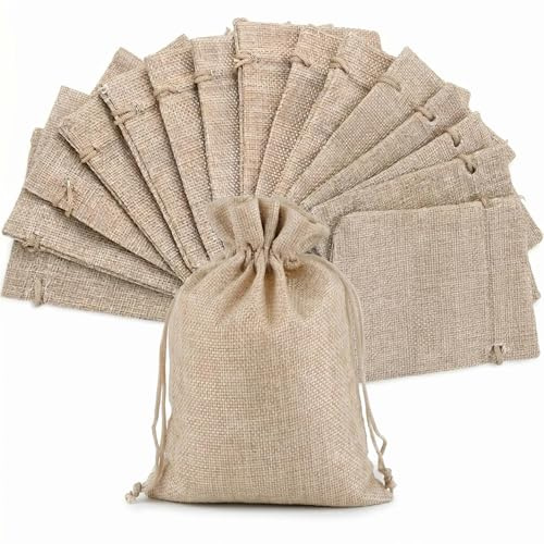 Intckwan 24 stycken jutesäckar 10 x 15 cm, jutepåse med dragsko för adventskalender, fyllning, små presentpåsar för smycken, gör-det-själv, hantverk, bröllop, fest, jul (natur)