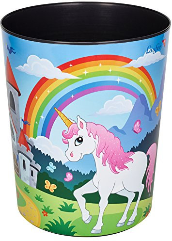 Läufer 26664 Papierkorb Einhorn, 13 Liter Mülleimer, perfekt für das Kinderzimmer, rund, stabiler Kunststoff, Abfalleimer für Kinder