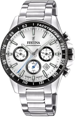 Festina Herren Uhr Analog aus Edelstahl 316L - Quarzwerk - Chronograph - Kalender - Mineralglas mit hoher Widerstandsfähigkeit - Wasserdicht bis 10 ATM F20560/1 Timeless Chronograph
