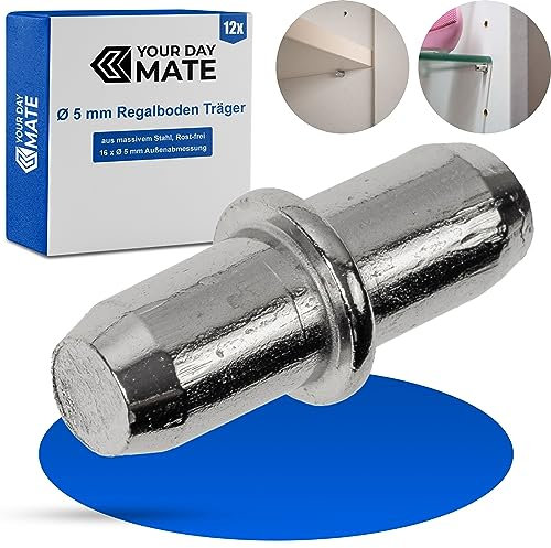 Soporte de Estante D5, 12 Piezas, Soportes de Estante para Orificios de Perforación de Ø 5 mm, para Todo Tipo de Estantes, de Metal, Sin Óxido, Soporte de Muebles de Estante, de Armario, Pasadores