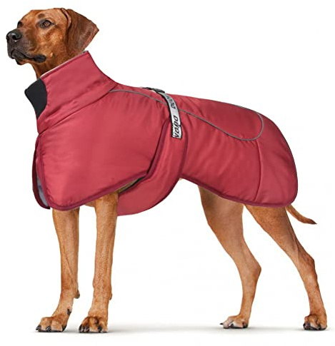DoggieKit Manteaux pour Chien Imperméable Coupe Hiver Bandes Réfléchissantes Veste pour Chiens de Taille Moyenne avec Trou de Harnais Chiot de Compagnie Temps Froid Tenue Vêtements Gilet (3XL, Rouge)