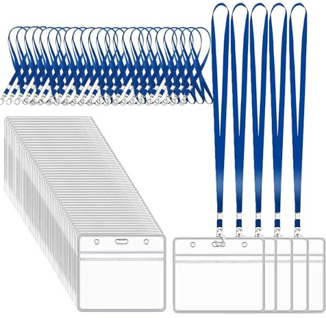 XHDA 50 Stück Transparent Kartenhüllen mit Lanyard, Wasserdicht Ausweiskarte Schutzhülle, Weiche PVC Namenschilder mit Schlüsselband für Ausweise Karten