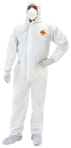 Tiger Tough Heavy Duty White Disposable Coveralls - Industrial Grade Antistatic Protective Coveralls, Tear & Puncture Resistant, Full Body Biohazard Chemical Suit, Cleaning Jumpsuit, 3XL, 3 Pack