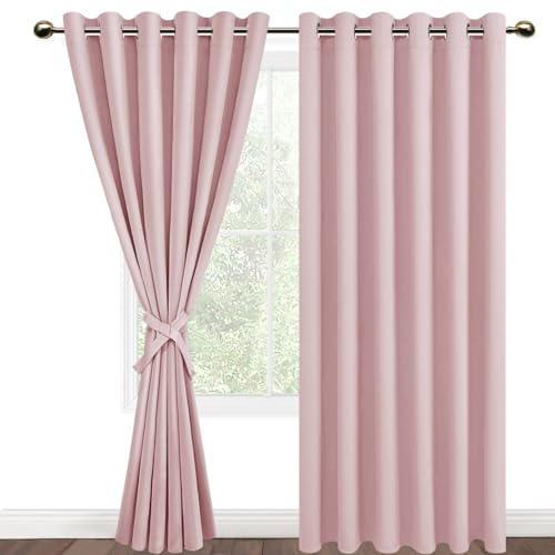 DWCN Blackout Curtains 90 x 90 Inch with Tiebacks for Bedroom Thermal Insulated Solid Eyelet Curtains for Living Room,2 Panels,90 Wide x 90 Drop Pink
