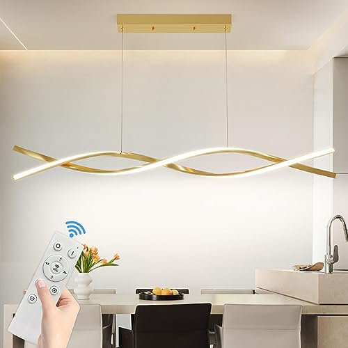Moderne LED Pendelleuchte esszimmer, 48W Dimmbar mit Fernbedienung hängelampe esstisch, Höhenverstellb Kronleuchter Mit Speicherfunktion, für Esszimmer Wohnzimmer küchenlampe hängend 120CM