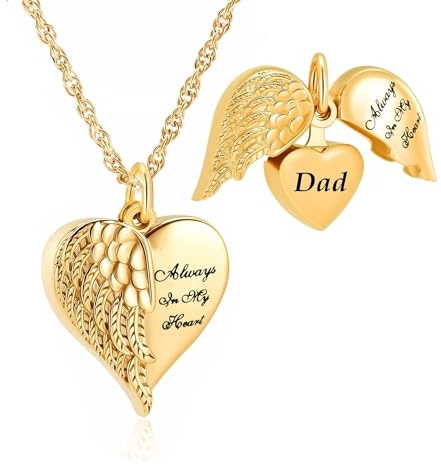 Cremation Jewelry Angel Wing Heart Urn Necklaces for Ashes Memorial Keepsake Pendant for Women Men