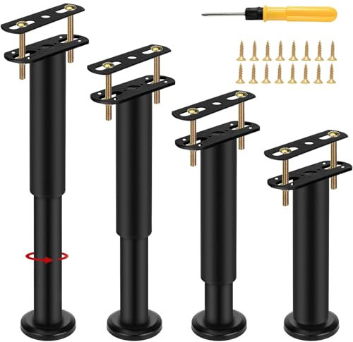 Aolawco 4 Stück Möbelfüße Metall Schwarz, 18-30cm Höhenverstellbar Metallmöbel Beine Bettfüße Tischbeine, Robust Verstellbare Füße Für Möbel, Bett, Schrank, Schreibtisch, Sofa, Couch, Stuhl, Tisch