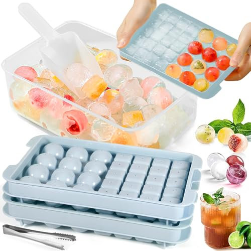 MOYKSRR Cubiteras para Hielo con Tapa, Bandejas de Cubitos de Hielo, Moldes Bandeja de Hielo con Tapa, Apilables y Que Ahorran Espacio y Sin BPA, para Whisky, Cócteles, Vino, Puré de Frutas