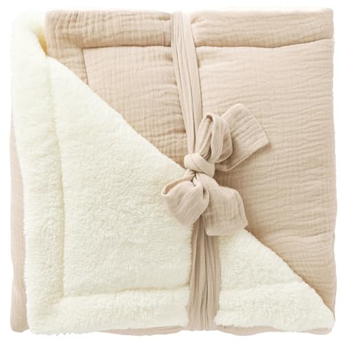 BB&Co Couverture Peluche Double Gaze & Microfibre (Biscuit) - Ultra Douce et ouatinée pour Un Confort Optimal – Idéale dès la Naissance – Verso en Double Gaze de Coton – Parfaite pour l’Hiver