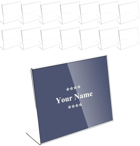 15Pcs Porte Étiquettes de Prix, Support d'Affichage de Prix 10x8cm, Affichage du Signe Porte-cartes, Nom Carte Porte Étiquette en Acrylique pour Boulangeries Bureau Supermarché Transparent (B)