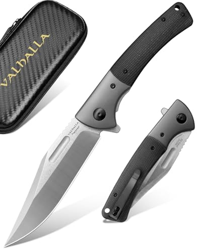 LOTHAR PTEROSAUR Couteau Pliant, D2 Acier Couteau à Une Main Avec Manche Micarta, Couteau de Poche SvecCVlip de Ceinture, Convient Pour la Collecte (noir)