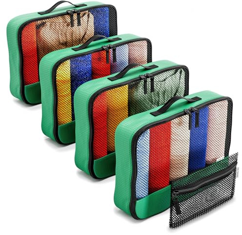 OW-Travel Organisateur Valise, Rangement Valise Organisateur Vert M 5 Pcs | Sac rangement vêtement, organisateur de valise, packing cubes, pochette rangement voyage pour bagages, sac à dos et vacances