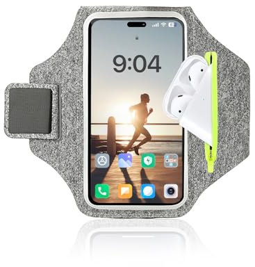 Yuexitech Sportarmband Handy, Schweißresistente Handytasche Joggen Für Laufen, Joggen, Fitnessstudio - Handy Armband Joggen Mit iPhone 16/15/14/13/12 Pro Max, Passend Für Handys Bis Zu 6,8(Grau