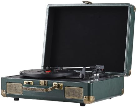 Funien Tourne-disque vintage BT Phonographe Enregistrement USB 33/45/78 tr/min Prise en charge des disques vinyles 7/10/12 Tourne-disque portable avec haut-parleurs Entrée audio 3,5