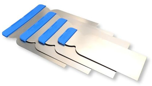 DEWEPRO Lot de 4 spatules japonaises (50 mm, 80 mm, 100 mm, 120 mm) - Lame en acier inoxydable - Flexible et robuste - Parfait pour les travaux de mastic et de rénovation