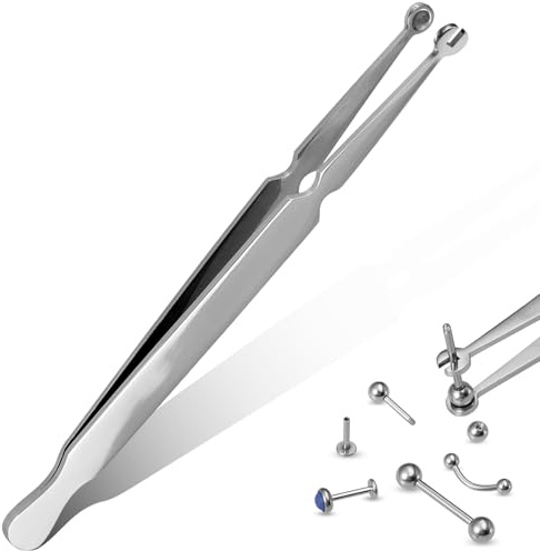 Mumjooyi Pince Piercing pour Boules Pince à Piercing Acier Inoxydable Boule Préhenseur Outil De Changement De Bijoux pour Oreille Langue Ailes du Nez Sourcils Lèvre Nombril Piercings